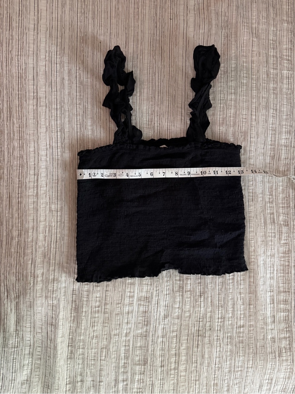 aerie Black Smocked Ruffle-Strap Crop Camisole size SMALL - Picture 3 of 4